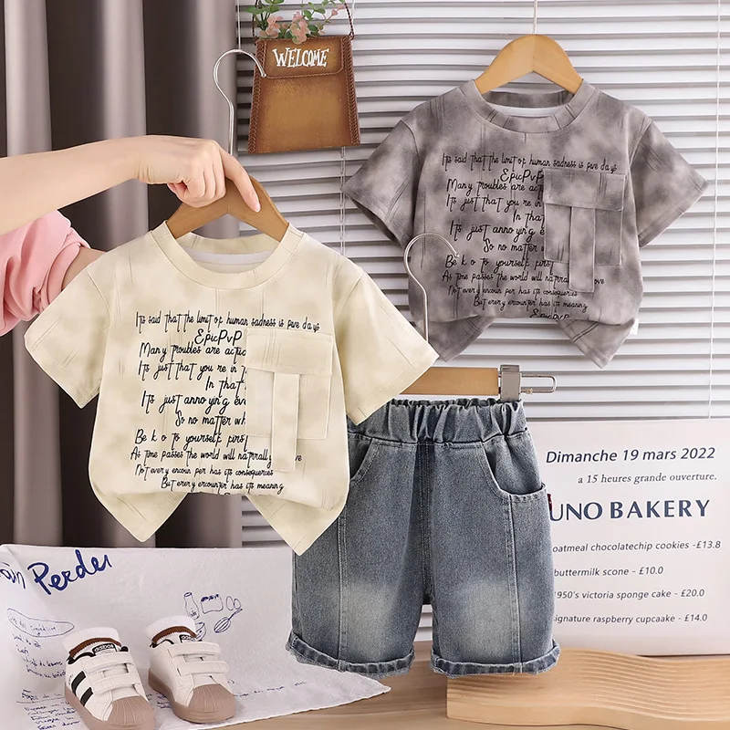 Фото Детская одежда, комплекты одежды для малышей, летние повседневные детские комплекты из 2 предметов для маленьких девочек и мальчиков, модная футболка + шорты, От 1 до 5 лет №1