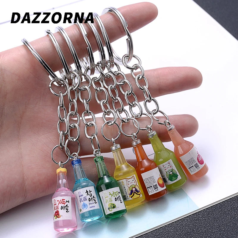 

Korea Fashion Resin Bottle Trinket Women Keyring Glass Drink Bottle Keychain Simulation Spring Ring Jewelry Pendant Souveni Gift