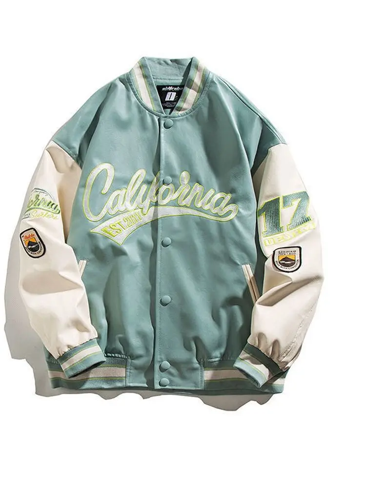 Бейсбольная куртка из искусственной кожи в стиле хип-хоп мужское пальто ретро