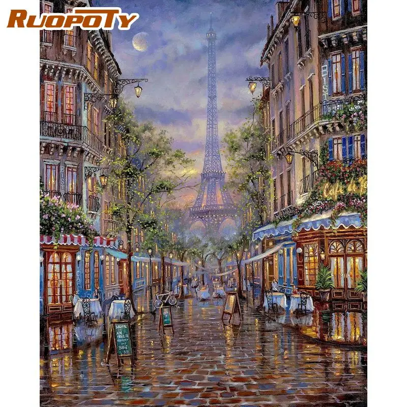 

RUOPOTY Painting By Numbers Kits For Adults Night City Street Oil Picture By Numbers 60x75cm Framed Acrylic Paint Drawing Canvas