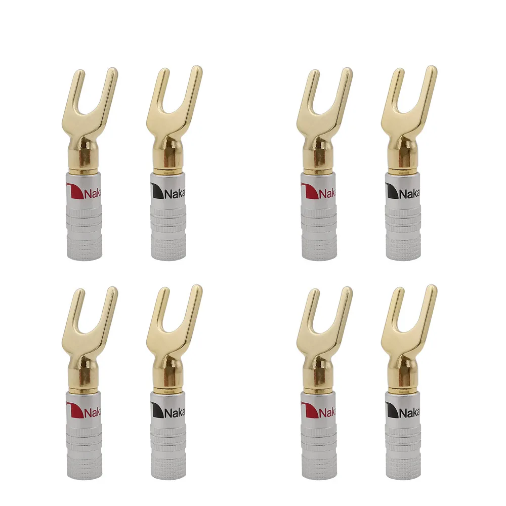 

8Pcs/lot Y/U Shape Gold Plated Banana Plug Audio Terminals Cable Wire Connector Fork Spade Speaker Plugs Adapter Set
