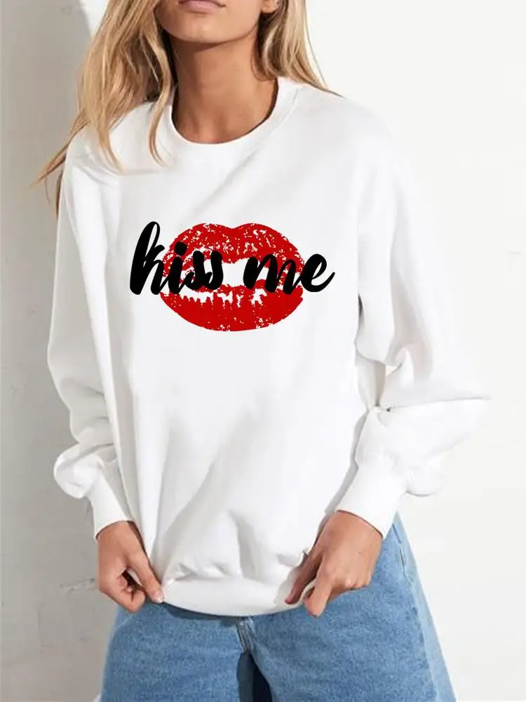 

Fashion Clothes Casual Graphic Sweatshirts Autumn Spring Print Lip Watercolor Lovely Trend 90s Women Wear Clothing Pullovers