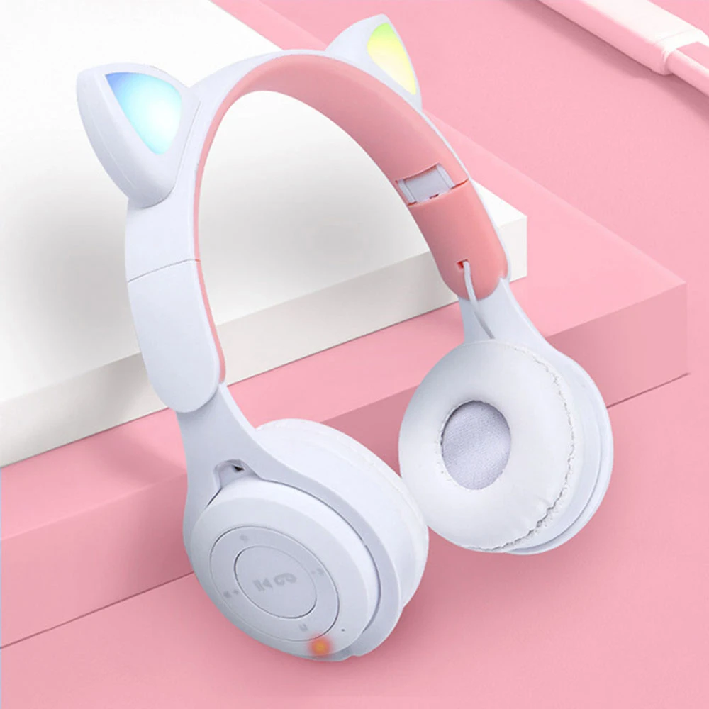 Светящаяся в темноте гарнитура беспроводная Bluetooth кошачьи уши Стильная Милая