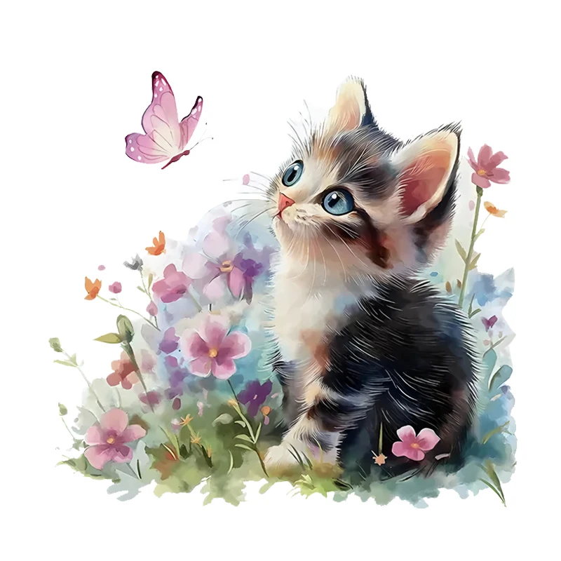 

1 шт., акварель, милый мультяшный кот с цветами, украшение комнаты, гостиная, спальня, украшение, наклейки для туалета, наклейки на стену