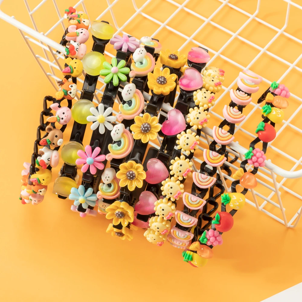 

Cute Acrylic Cartoon Rainbow Fruit Hairbands Flower Elastic Women Hair Hoop Band Headband Bezel Girls Hair Accessories Headdress