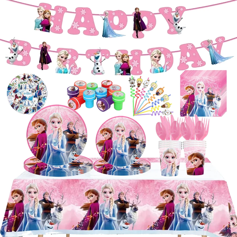 Розовый замороженный Набор Одноразовой Посуды Принцессы Эльзы И Анны Для