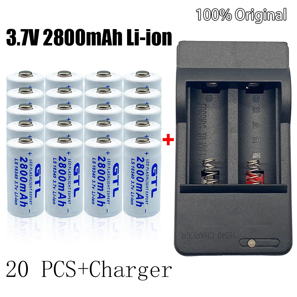 2-20pcs CR123A RCR123 ICR16340 Battery 2800mAh 3.7V Li-ion Rechargeable Battery for Security Camera L70+Charger