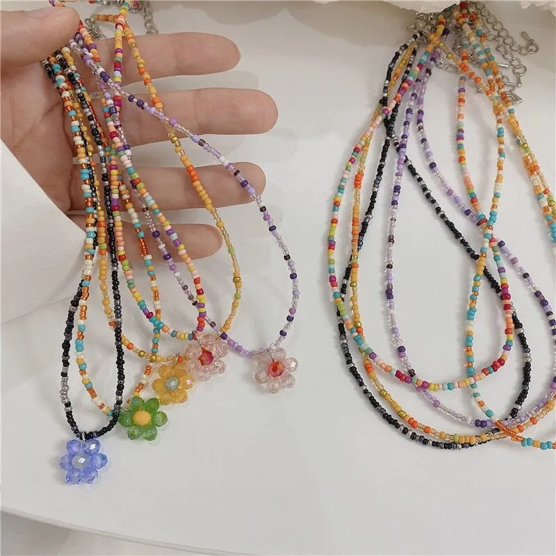 

Sheishow Fashion Boho Colorful Crystal Resin Necklace for Women Handmade Beads Design Daisy Pendant Cute Chokers Jewelry Collar