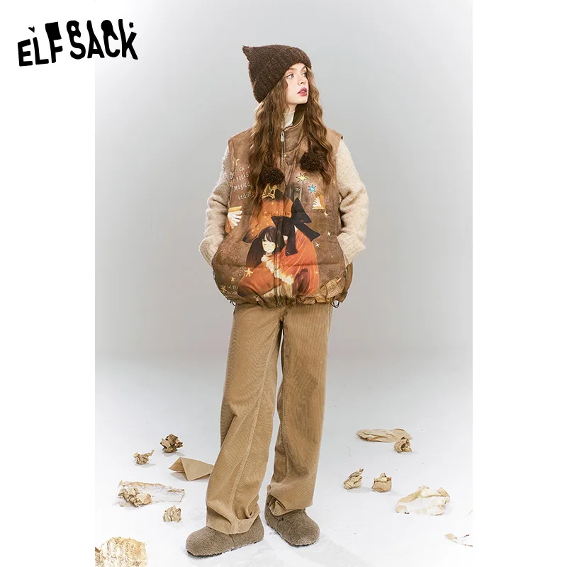 ELFSACK 2024 новые зимние поступления оригинальный свободный жилет в стиле ретро с