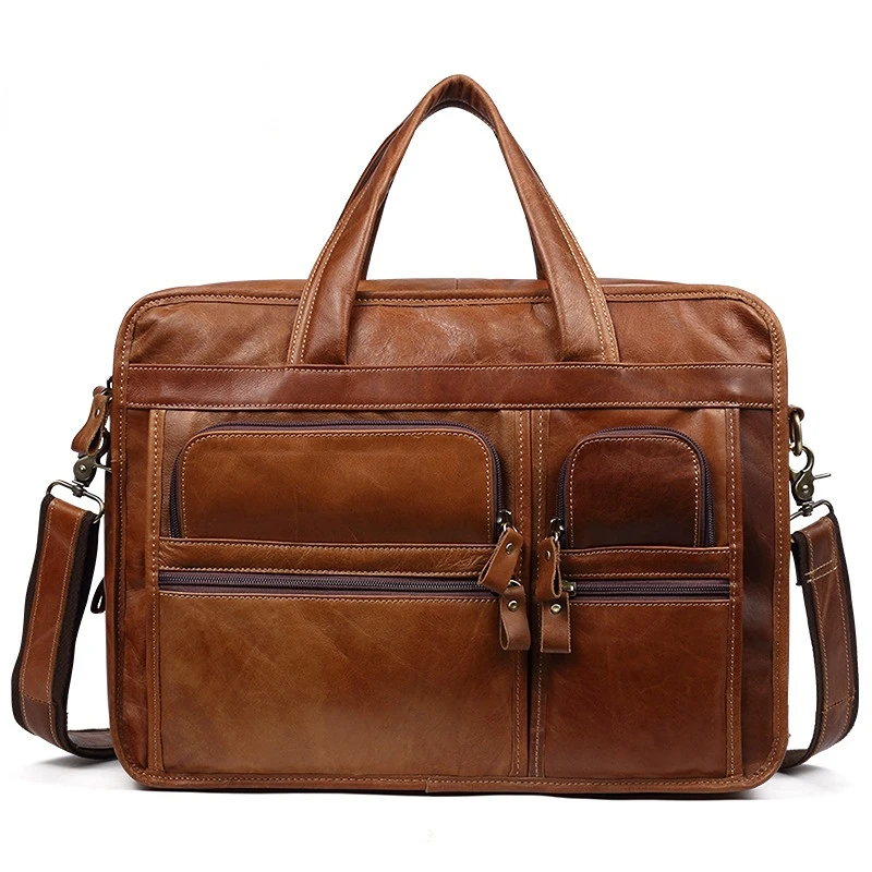 Soft Genuine Leather Briefcase Bag Men's Male Business Laptop Bag 14 15.6 Inch PC Computer Bag for Men Male Shoulder Bag