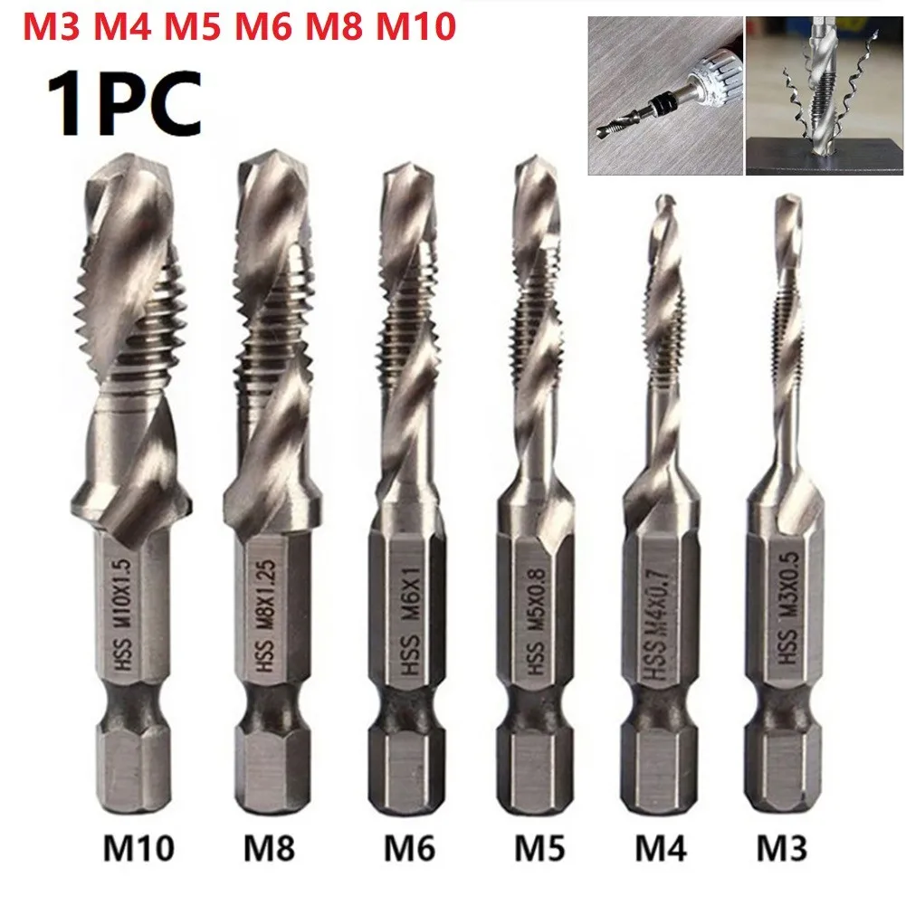 

Hand Tap Drill Hex Shank HSS Composite Screw Spiral Point Thread Metric Drill Bit M3 M4 M5 M6 M8/M10 Hex Composite Thread Drill