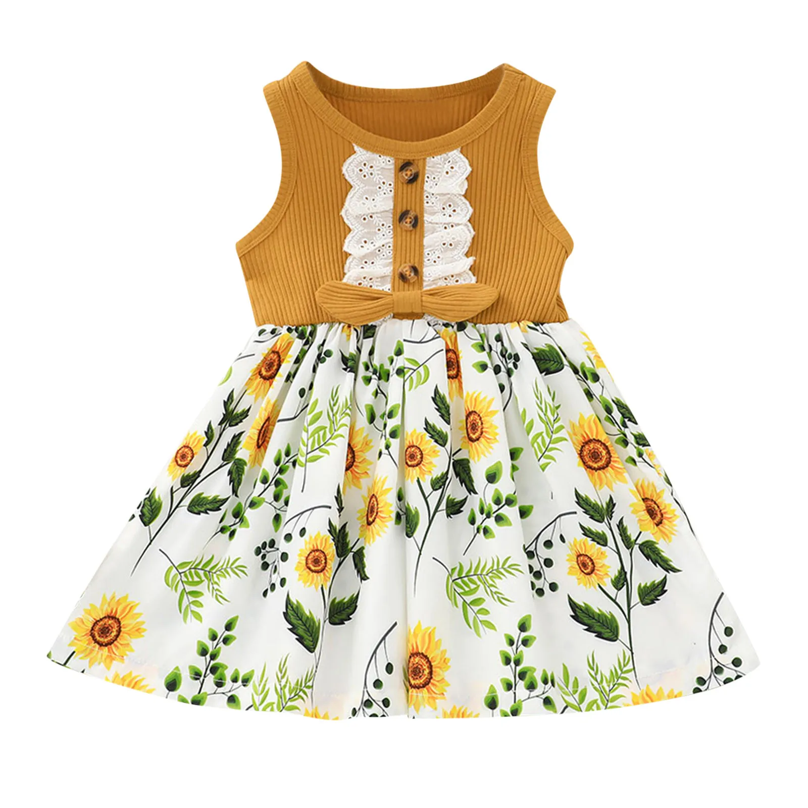 

Dress Toddler Ruffled Princess Baby Splice Kid Suspender Bow Floral Girls Ribbed Girls Dress&Skirt Girls Cat Dress