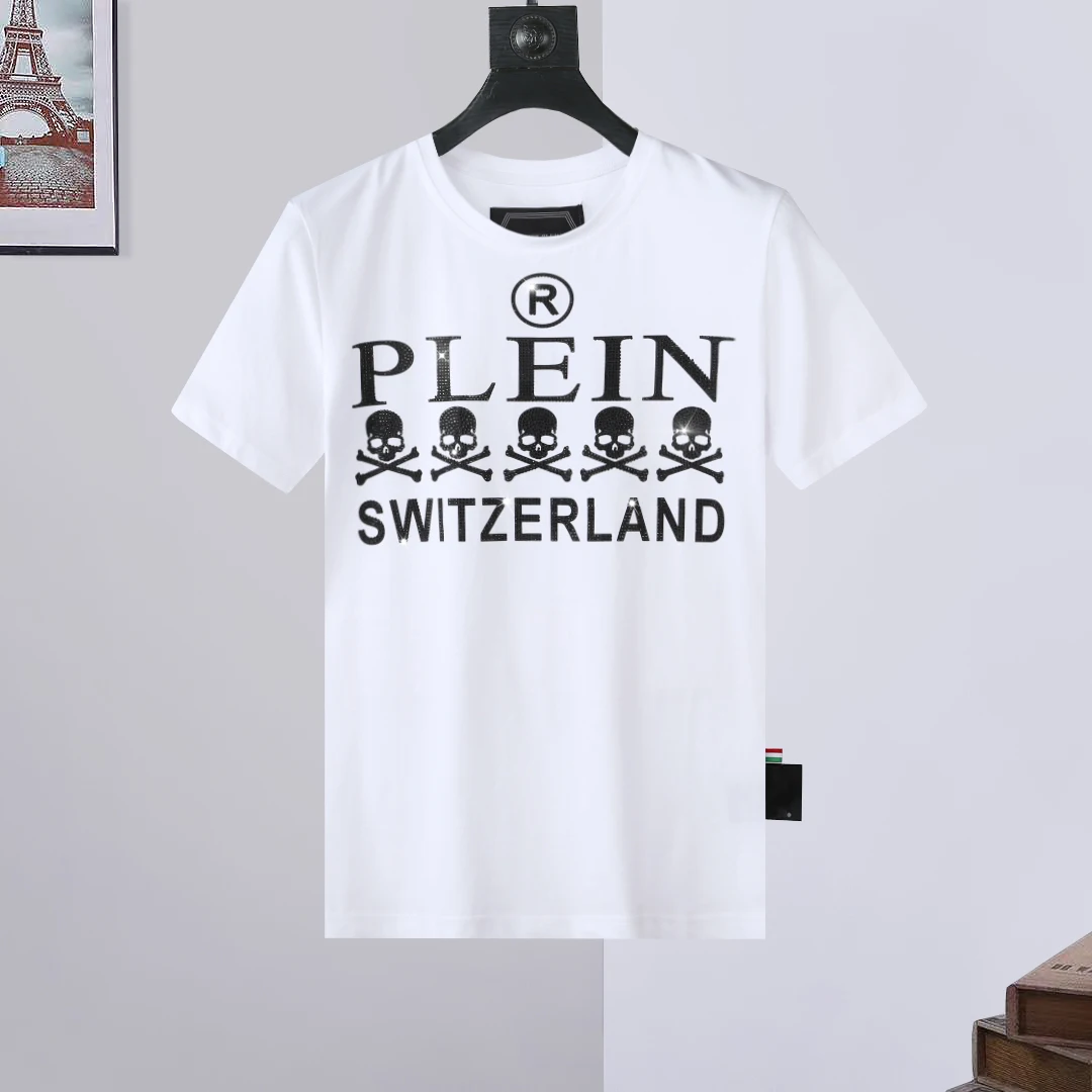 

2022 summer new short sleeved men's clothing pure cotton simple letters creative diamond inlaid top T-shirt fashion trend O-Neck