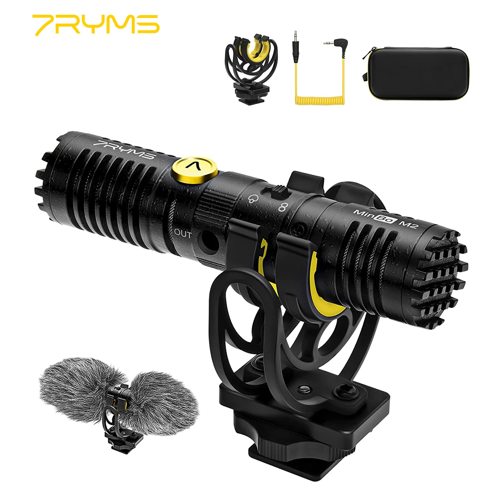 

7RYMS MinBo M2 Shotgun Microphone Super Cardioid Bi-directional For Live Streaming Vlog YouTube DSLR Camera Smartphones Laptop