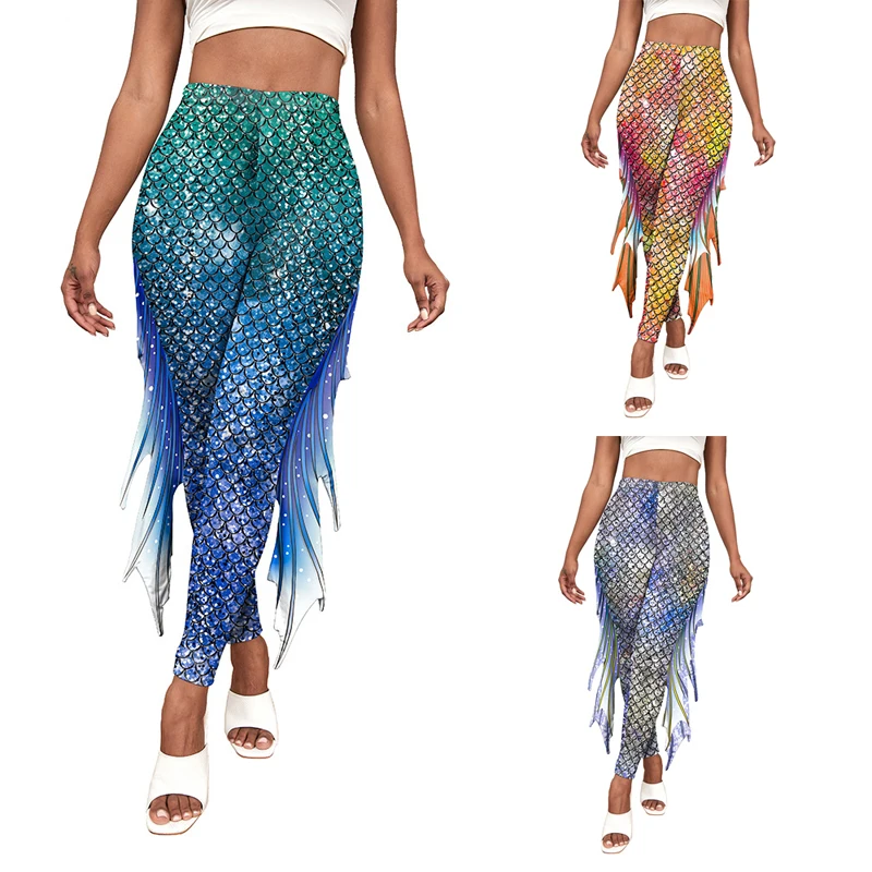 

Female Yoga Pants Autumn Casual Contrast Color Scale Print High Waist Long Pencil Pants for Women Work Out Fitness Trousers