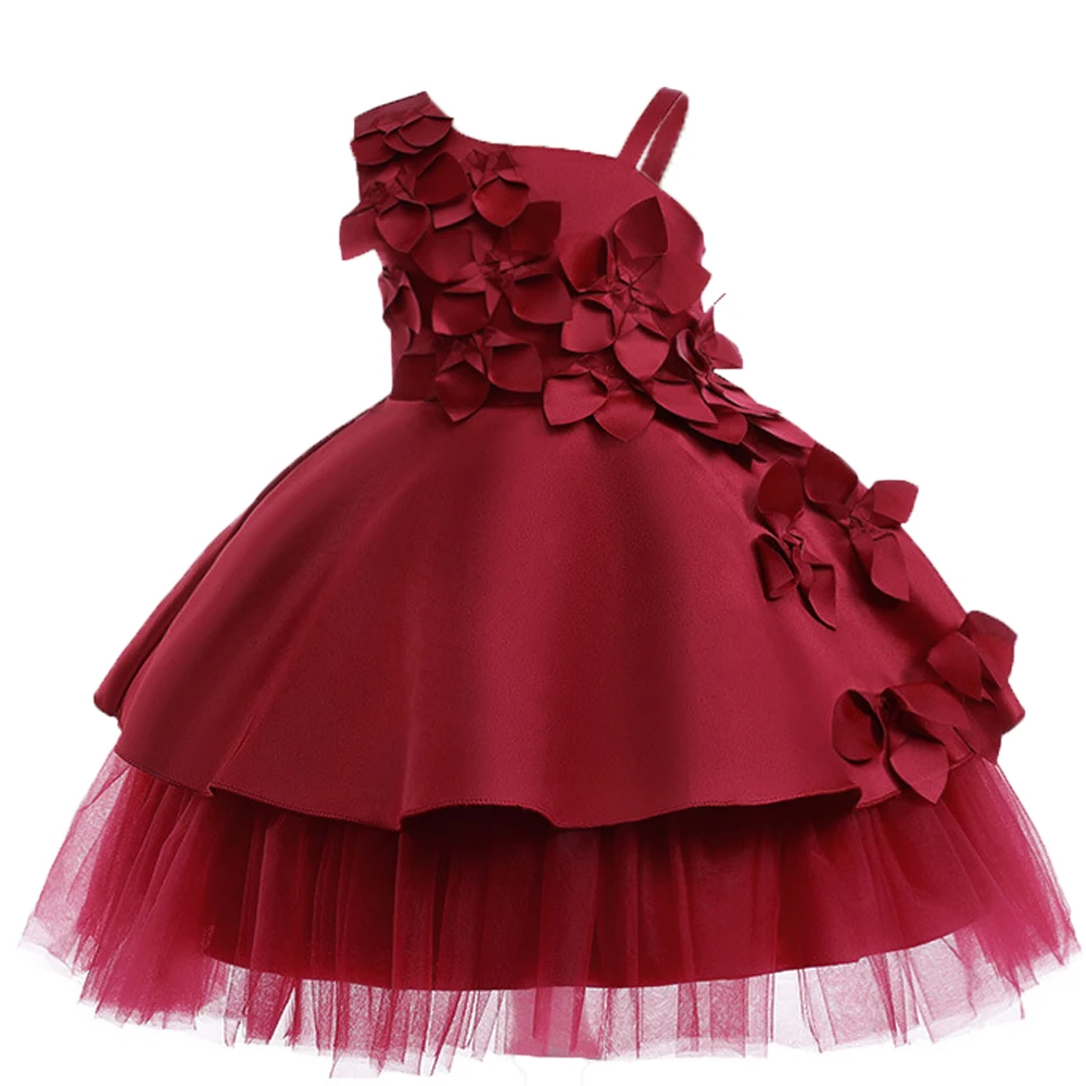 

Новинка 2023, Рождественский костюм, кружевные платья принцессы для девочек, платье с цветочным рисунком, детское платье для нового года и дня рождения, красное бальное платье от 2 до 6 лет