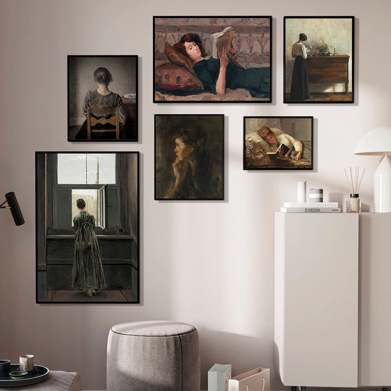 Винтажная Женская картина для чтения интерьера маслом на холсте плакаты