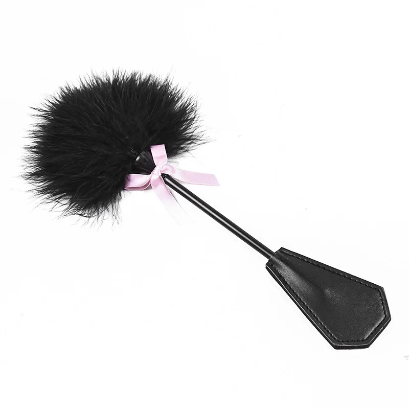 New Erotic Bdsm Feather Tickled Whip Punish Fetish Leather Spanking Paddle Play Flogger Lover Riding Crop Pony Sex Toy
