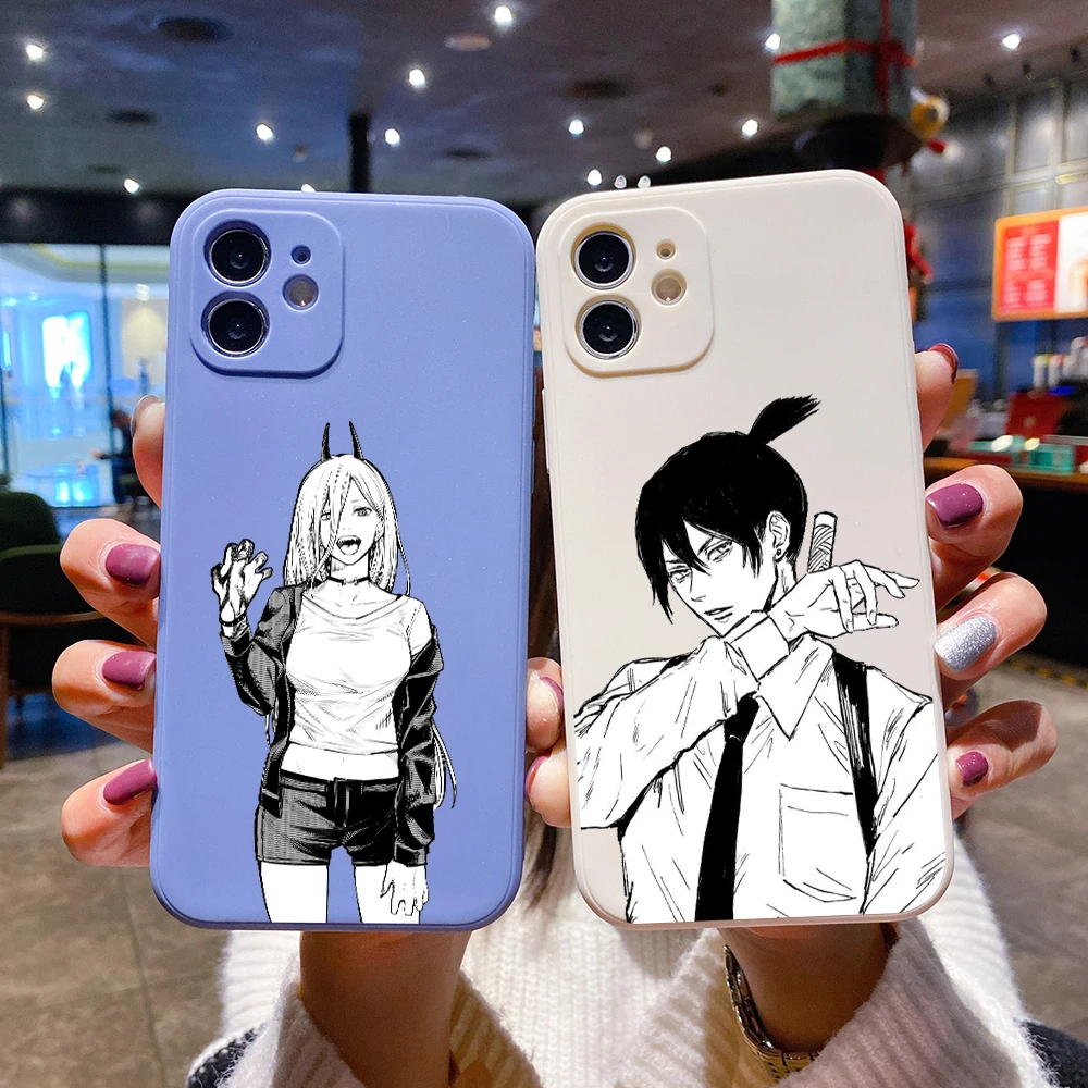

Square Liquid Silicone Phone Case For iPhone 14 13 12 11 Pro MAX XR X SE XS 7 8 Plus Soft Cover Japan Anime Chainsaw Man Pochita