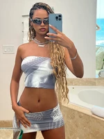 y2k sexy strapless crop top mini skirts 2 piece sets women 2022 hot summer fashion bodycon print outfits party club beachwear