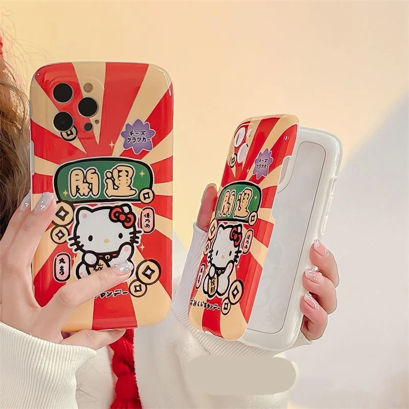 

Sanrio Hello Kitty Flip Mirror Stand Phone Case For Iphone 11 12 13 14 Pro Max X Xs Xr Plus SE 2020 Fashion cartoon silicone