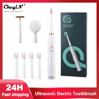 ckeyin ultrasonic electric toothbrush 6 brushing modes rechargeable 3 in 1 face cleaning massage smart timer ipx7 waterproof 50