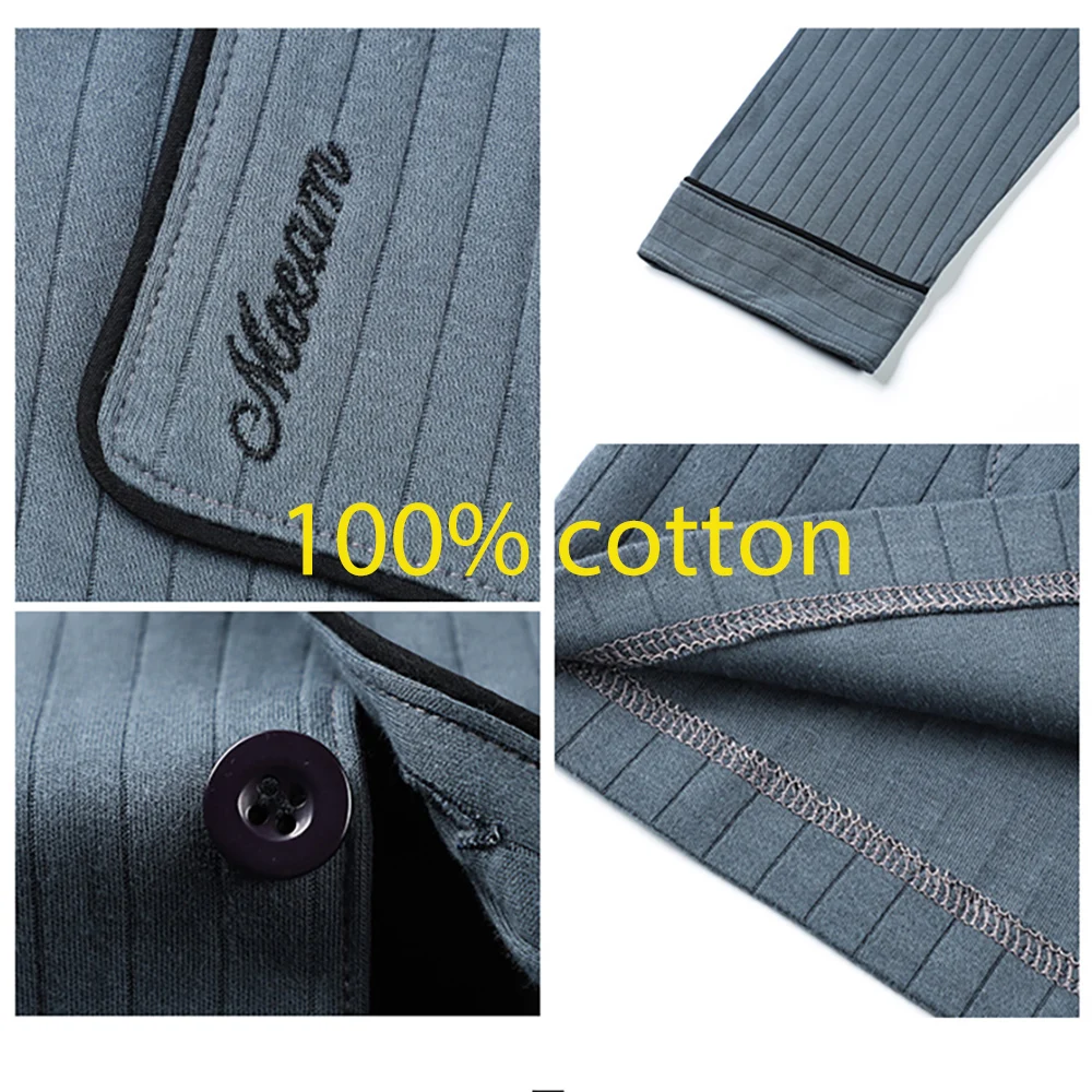 QUHENG Cotton Pijama for Men Plaid Autumn Winter Sleepwear Pajamas Pyjamas Set 3XL Casual Striped Male Homewear Home Clothes100%