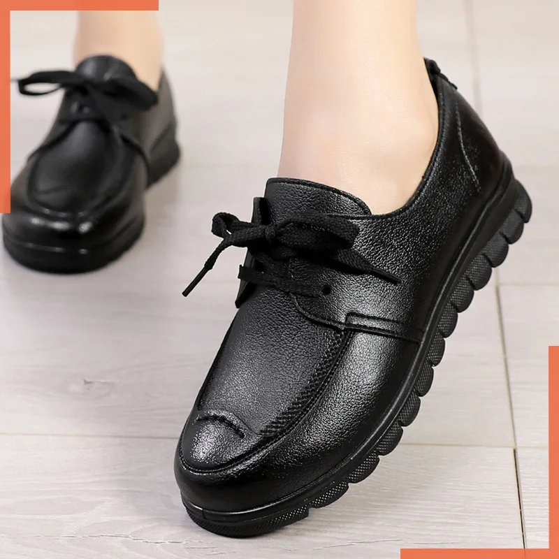 

2023 Spring Women's Flat Shoes Sneakers Women Loafers Lace Up Leather Flat Slip-On Casual Breathable Shoes Mother Shoes Female
