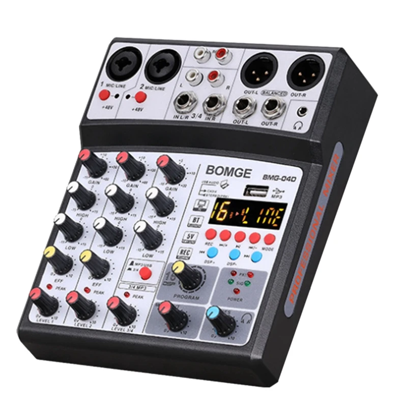 

Professional Sound Card 4-Channel Mixer Outdoor Conference Audio USB Bluetooth Reverb Audio16 Digital Effects (EU Plug)