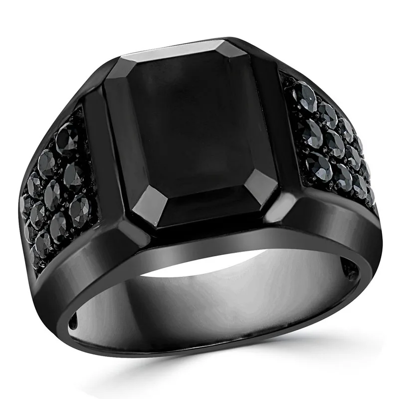 

Hot Sale High Quality Geometric Black Rhinestone Crystal Zirconium Male Alloy Ring for Men Party Jewelry Accessories