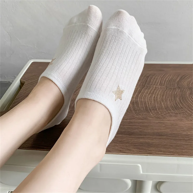 10Pairs Cotton Women's White Boat Socks Cartoon Pattern Bear Flower Casual Summer Breathable Cute Socks Short Happy Ankle Sock