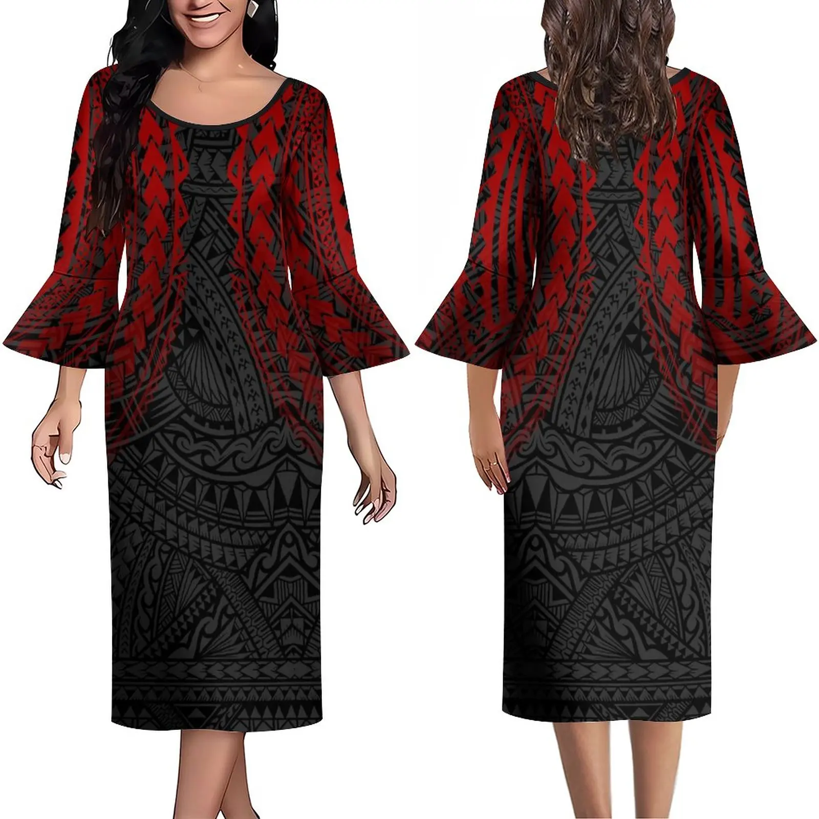 Женское платье с оборками на манжетах удобное винтажное принтом в этническом