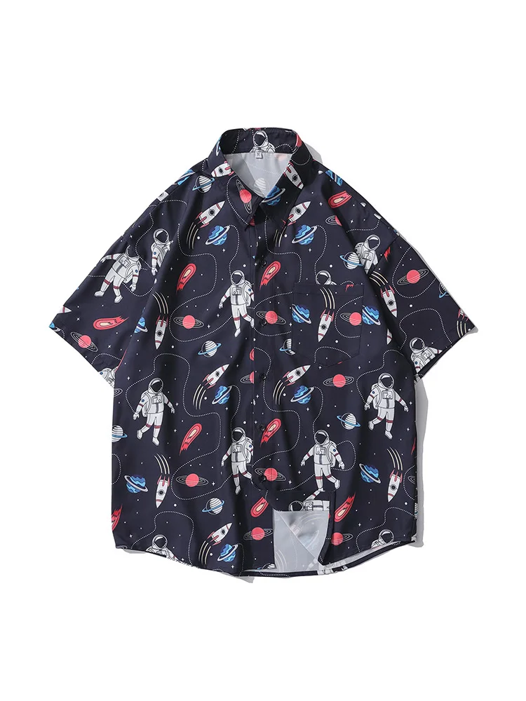 

Мужская свободная рубашка с коротким рукавом, на пуговицах