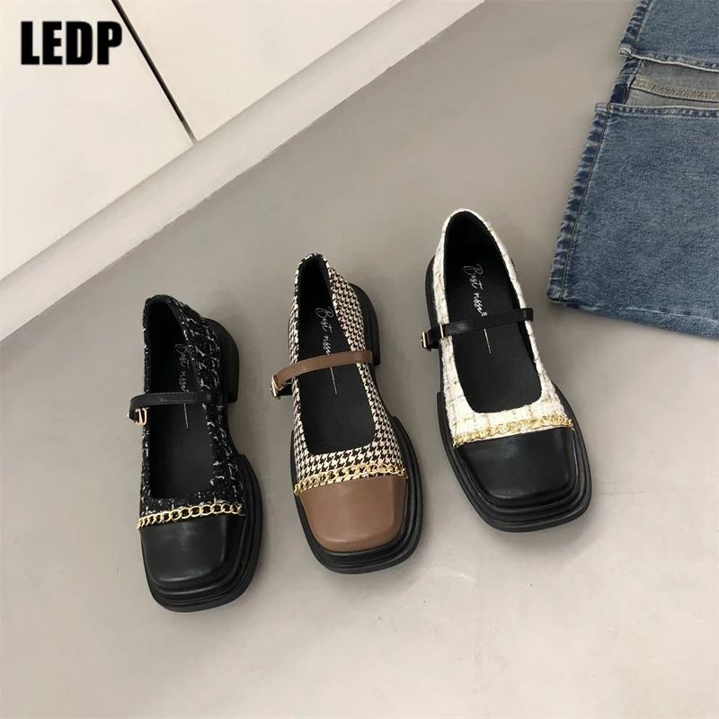 

Mix Color Mary Jane Ladies Square Toe 2023 New Shallow Female Buckle Strap Pumps Chain Chic Dress Chunky Heel Women Single Shoes