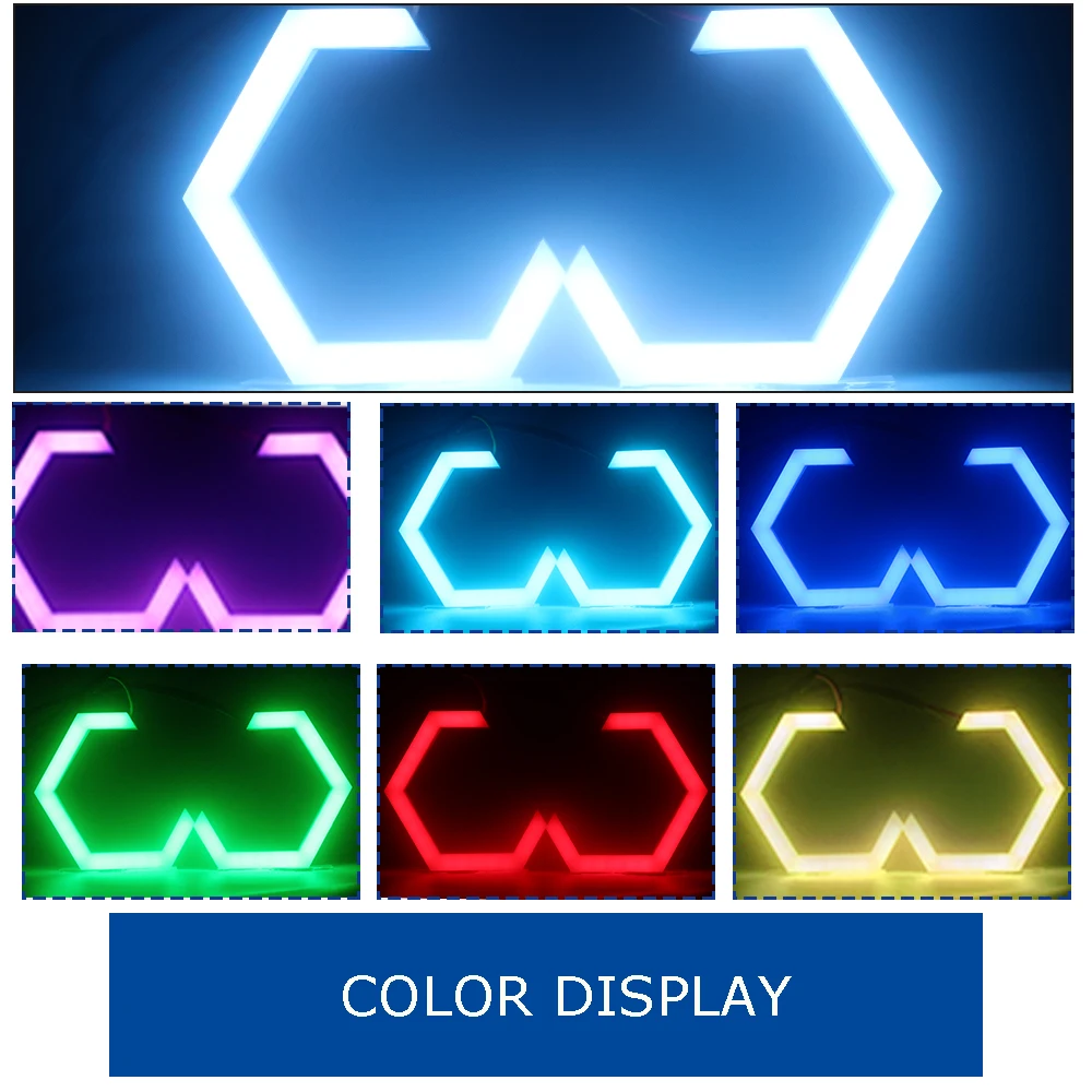 Фото 2 шт. светодиодные кольца Angel Eyes RGB APP Bluetooth с шестигранным ореолом для автомобиля, скутера, мотоцикла с указателем поворота, желтые 70 мм, 80 мм, 86 мм, 90 мм №5
