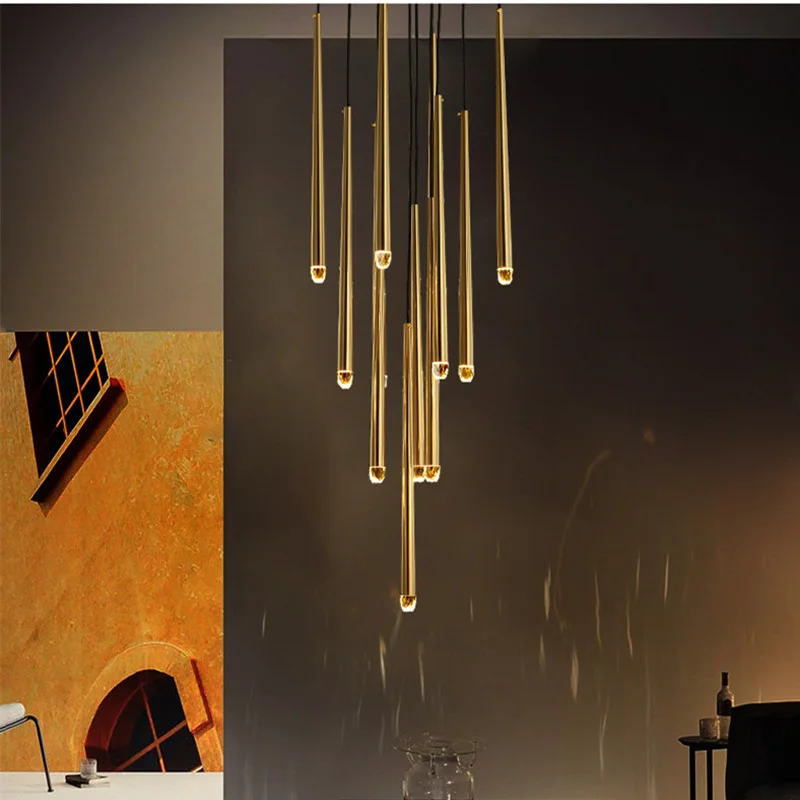 

American Retro Villa Stairs Led G9 Pendant Chandelier Lustre K9 Crystal Led Hanging Chandelier Decor Suspension Lamp Fixtures