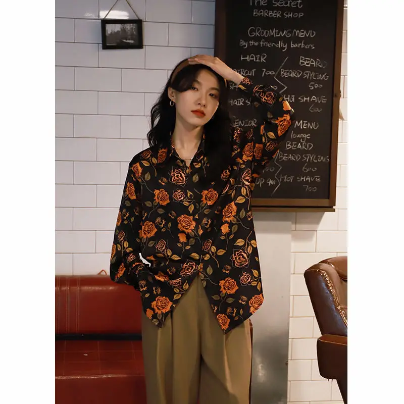 

Spring Summer Loose Thin Printing Blouses Button Turn-down Collar Streetwear Fashion Vintage Graceful Fashion Women's Clothing