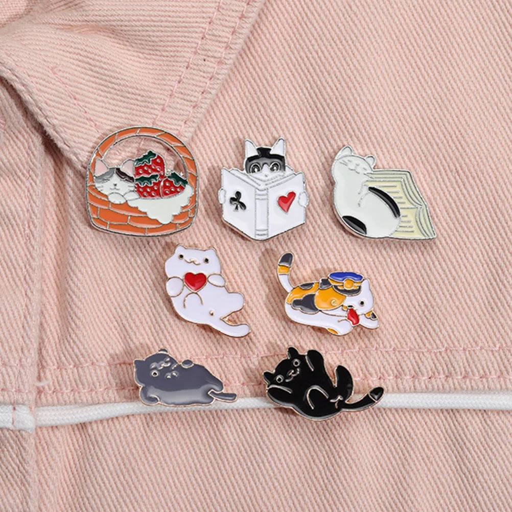 

7 Pcs Decorative Hat Adorable Brooch Kitten Metal Trim Lapel Pin Clothing Cute Women Book For Backpacks Aesthetic