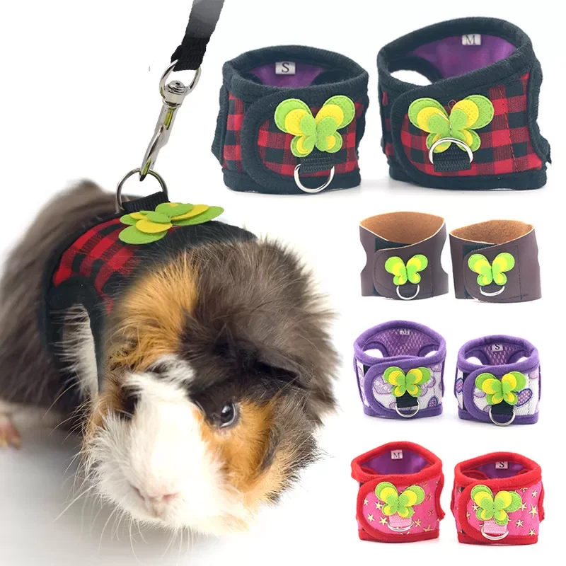 

2020JMTSmall Pet Two-legged Chest Strap Outdoor Traction Rope Leash Clothes For Dutch Guinea Pig Breathable Denim Corset