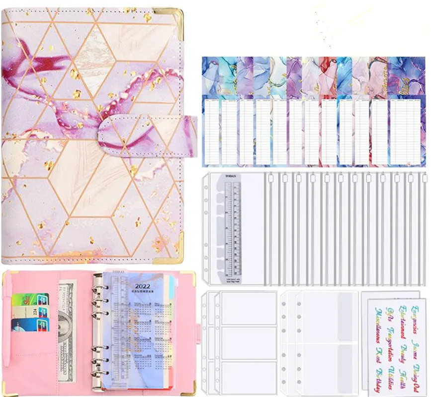 

A6 Colorful Print Money Budget Planner Binder Zipper EnvelopesCash Envelopes For Budgeting Money Organizer For Budget Binde Set