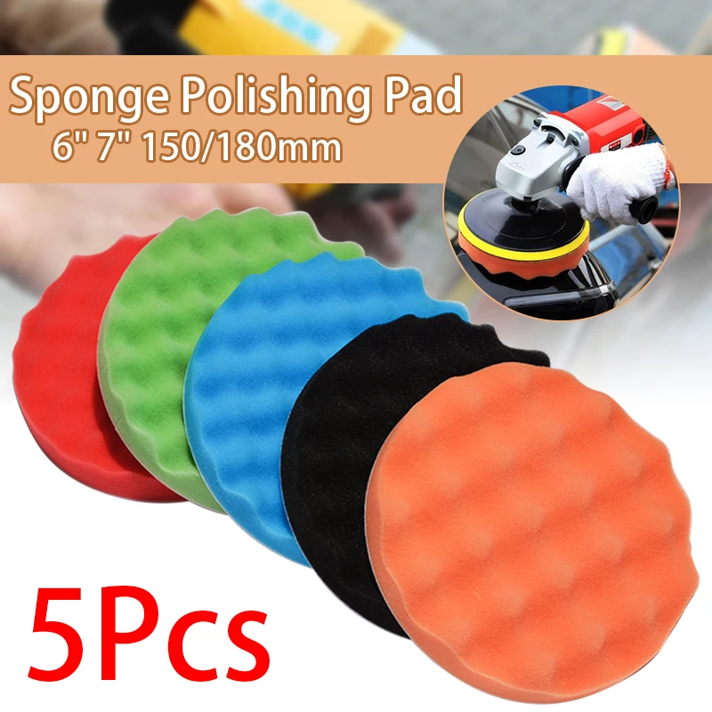 

5Pcs 6/7inch 150/180mm Buffing Polishing Sponge Pad Kit Auto Waxing Sponge Removes Scratches Car Polisher Wash Cleaning Tool