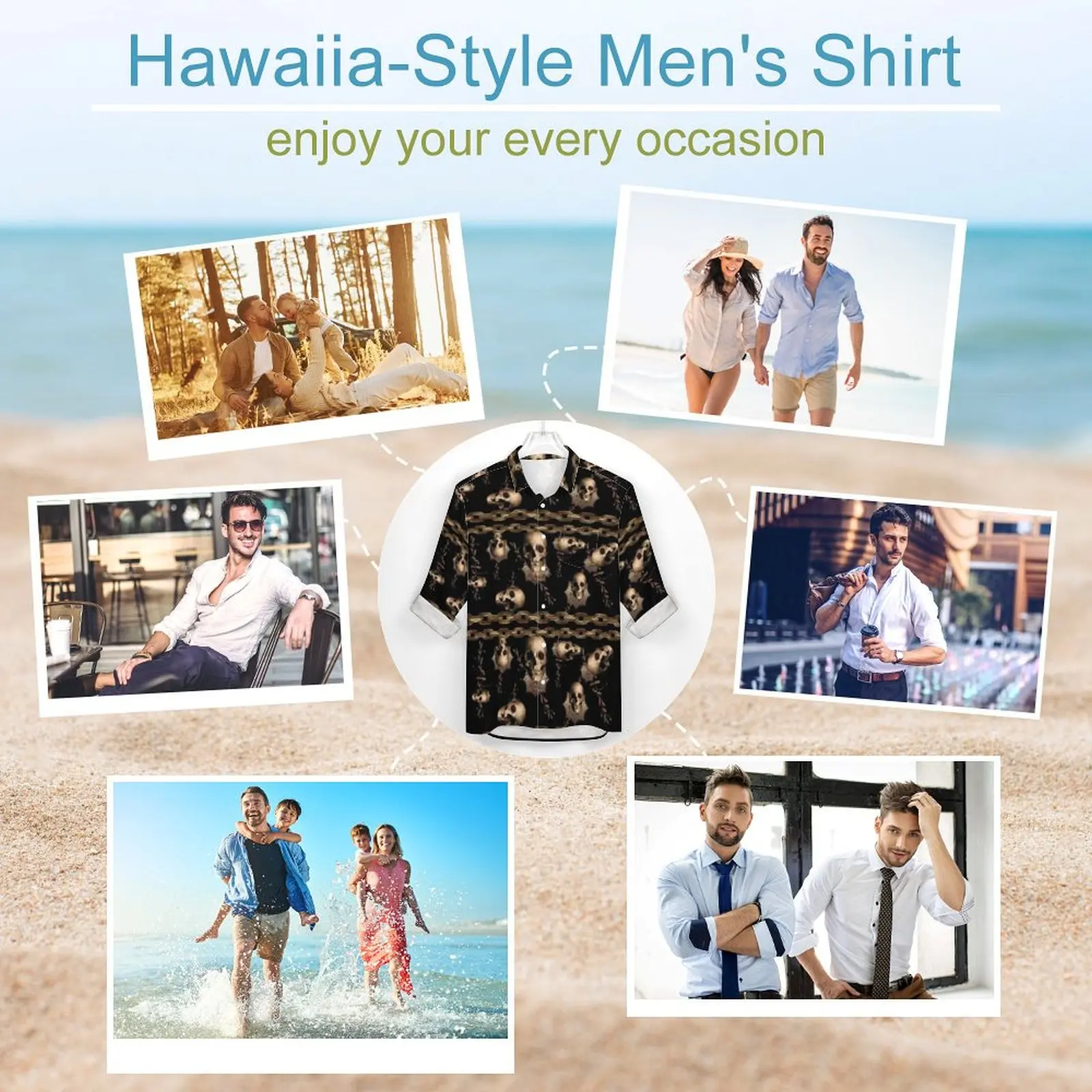 Рубашка в стиле стимпанк с черепом и золотой цепочкой повседневные мужские