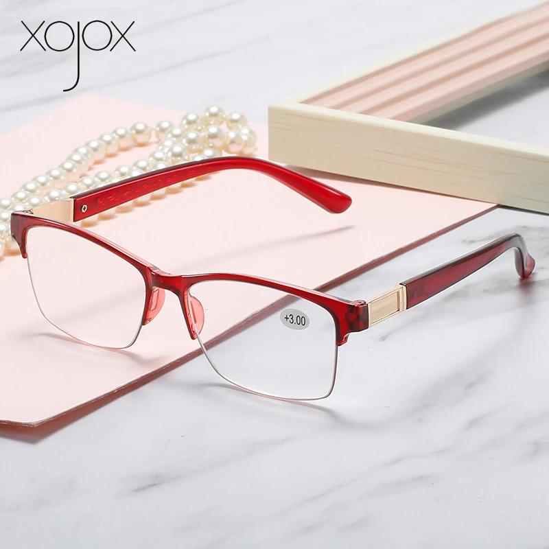 

XojoX Half Frame Metal Reading Glasses for Women Square Computer Hyperopia Eyeglasses 2022 Men Presbyopia Diopter +1.5 +2.5 +3.5