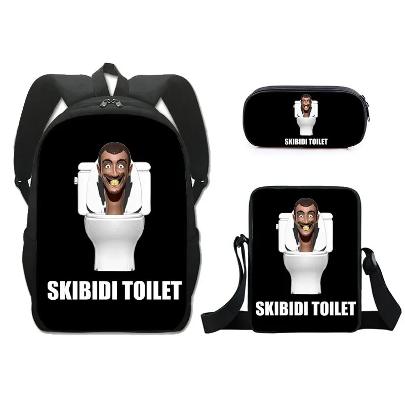 Фото Классический популярный набор школьных сумок Skibidi Toilet с 3D-принтом (3 предмета): рюкзак для ноутбука, повседневный рюкзак, сумка через плечо, пенал. №3