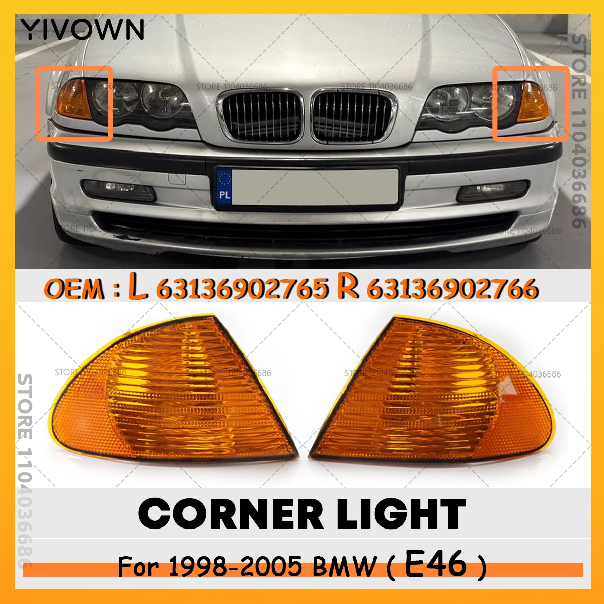 Фото Для BMW 320i 323i 325i 325xi 328i 330i 330xi (E46) 1998-2005 гг. Угловые указатели поворота (без лампы) 63136902765 63136902766 №3