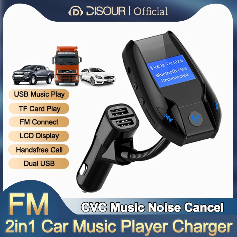 

2in1 Car Mp3 Player Bluetooth FM Transmitter Modulator Hands-free LCD Display Support Folder/TF Card/U disk AUX Input Music Play