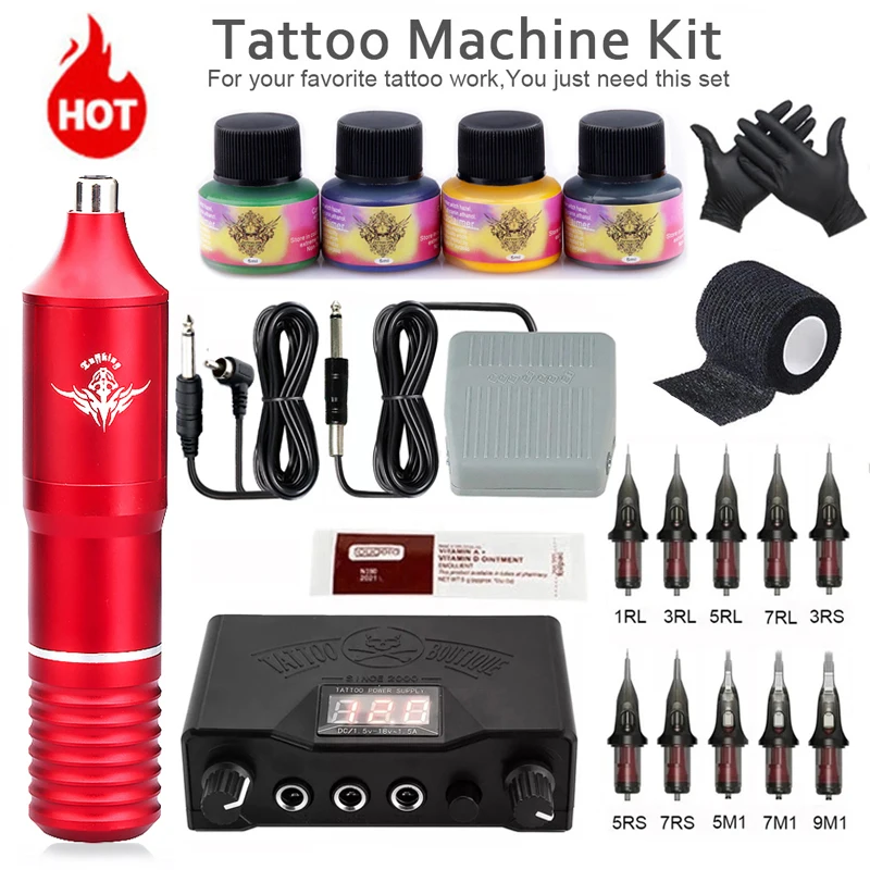 Professional Tattoo Machine Set Rotary Gun Tattoo Pen Cartridges Needles Sets Permanent Make-up Machine Body Art Tattoo Supplies