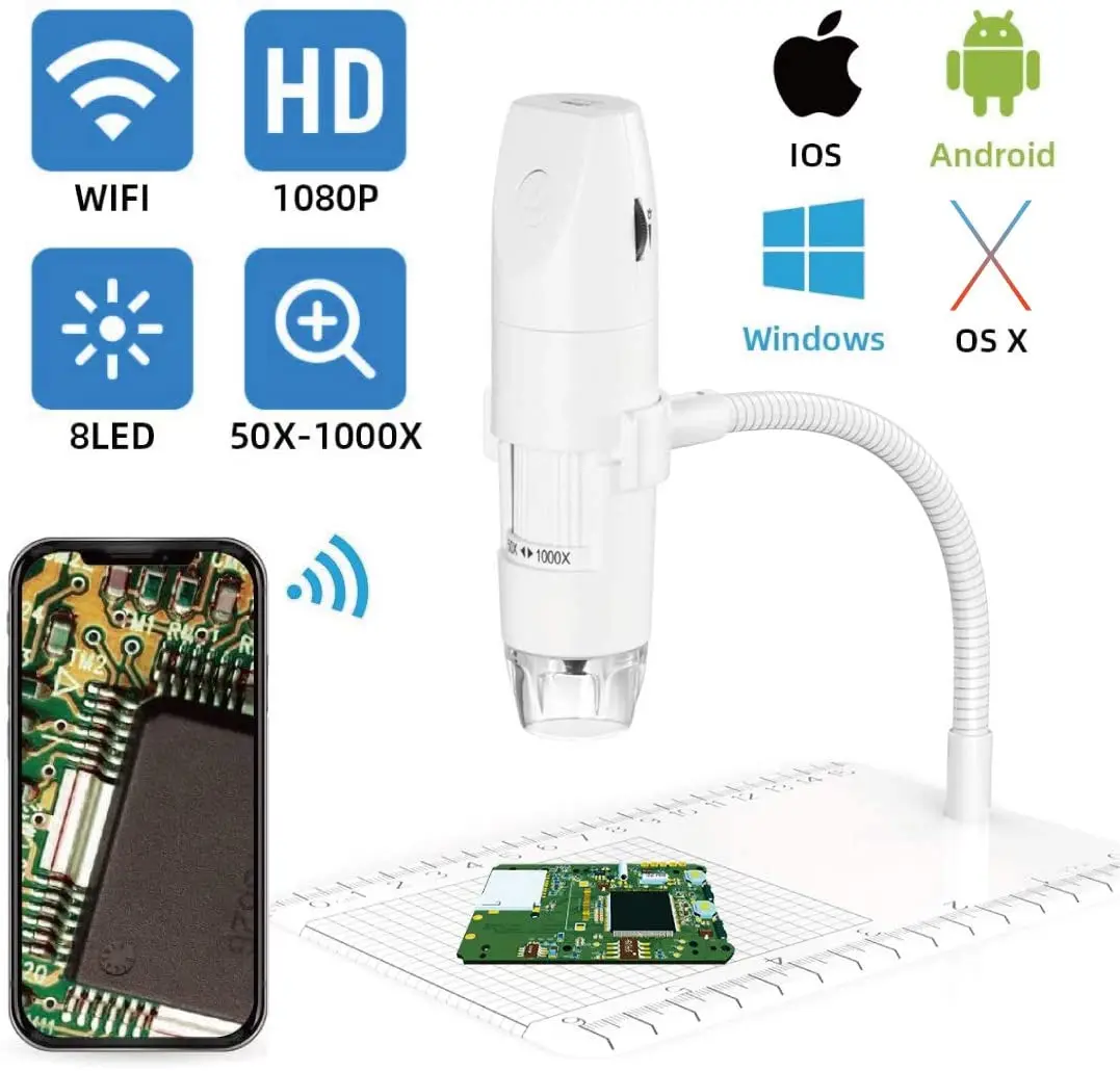

Wireless Digital Microscope USB 50X-1000X 1080P Handheld Portable Mini WiFi Microscope Camera with 8 LED Lights for iPhone/iPad