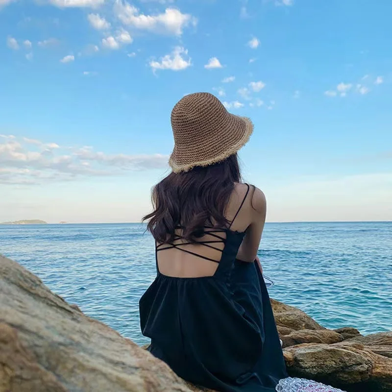 Простая 100% рафия с кисточками для девочек шляпа от солнца широкими полями флоппи