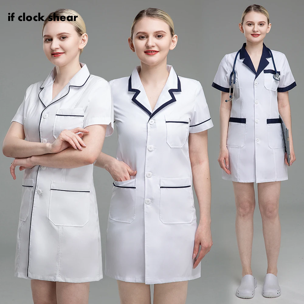 

Женская лабораторная Униформа высокого качества, Женский медицинский костюм, белое пальто с коротким рукавом для спа-салона красоты